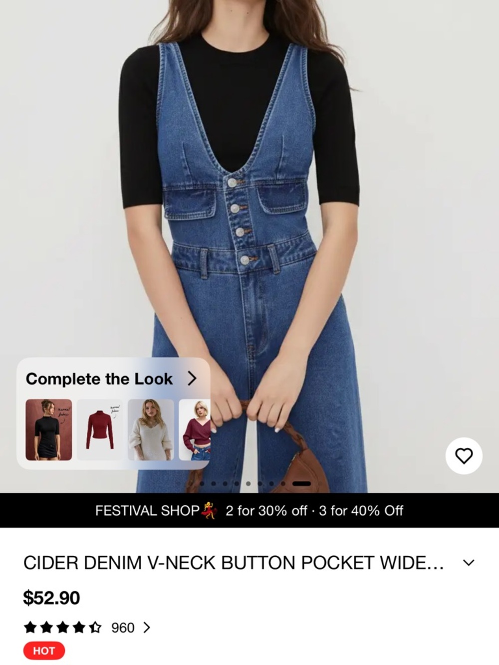 Cider Blue Denim V-Neck Button-Front Overalls